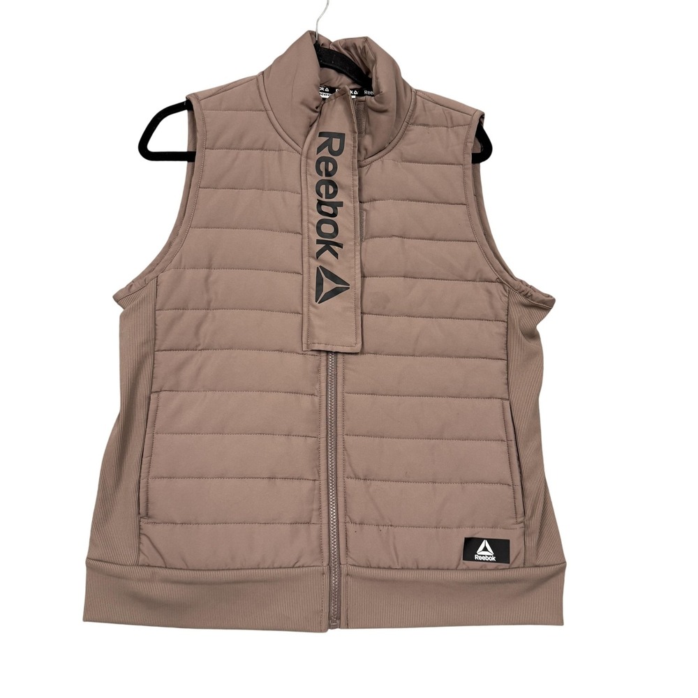 Reebok Vest Mens Medium Brown Puffer Quilted Sleeveless Zip Up Logo Athletic‎